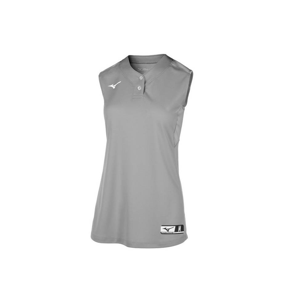 Maglia Mizuno Softball Aerolite 2-Button Sleeveless Donna - Grigie - 38097-QTAS